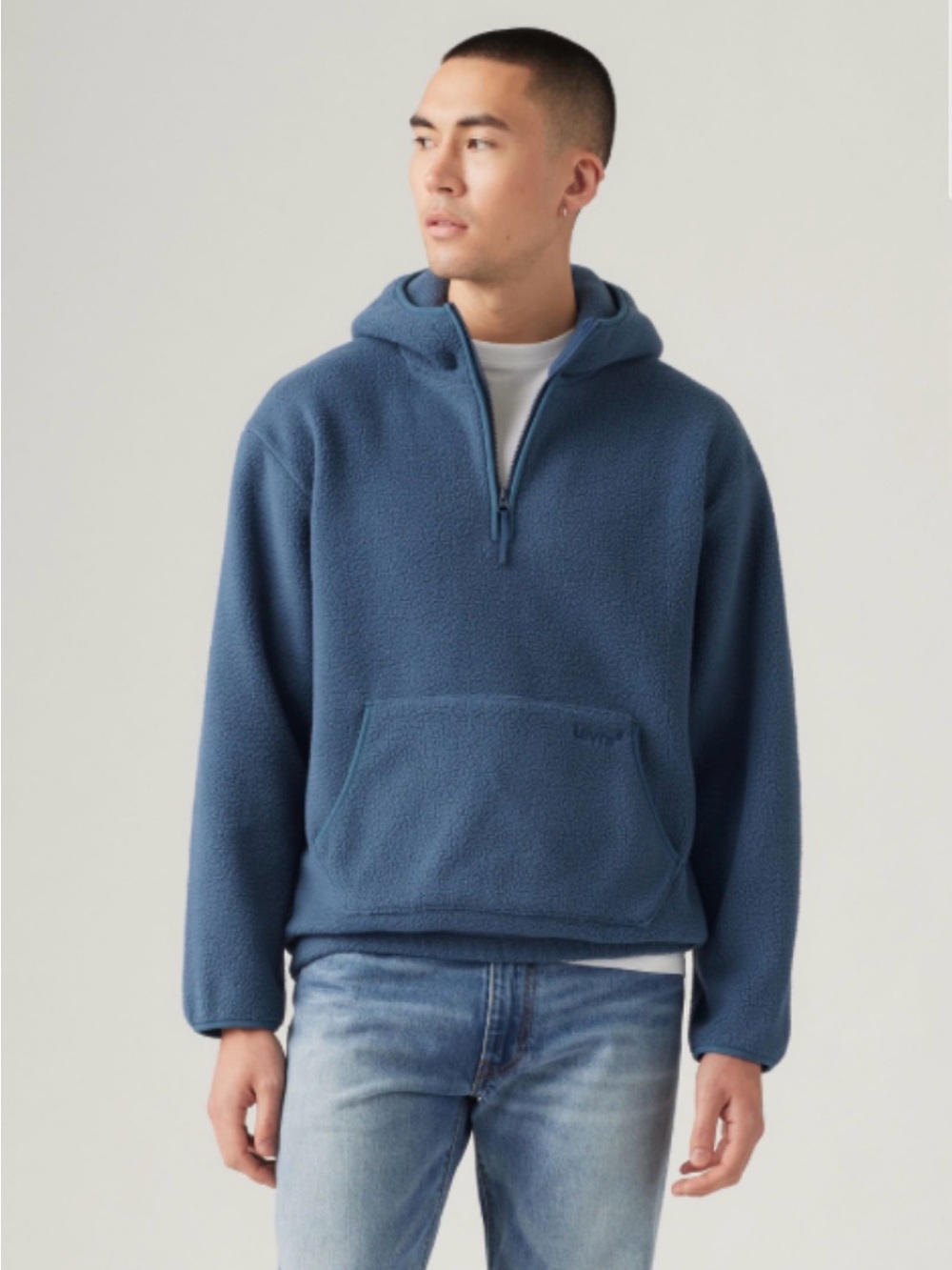 Levi’s Hooded Quarter-Zip Fleece blue medium